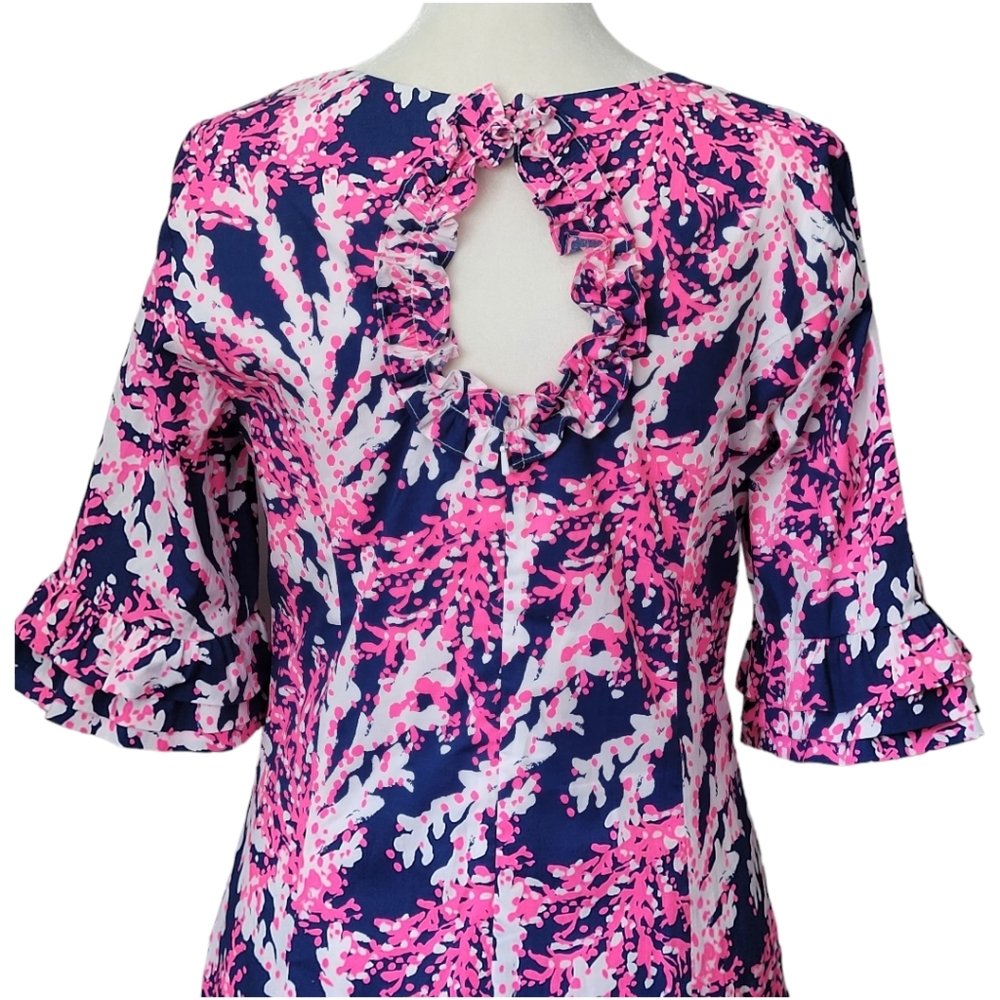 Lilly Pulitzer Fiesta Stretch Dress Nauti Navy Beyond the Sea Pink Coral Size 2 - Picture 3 of 17